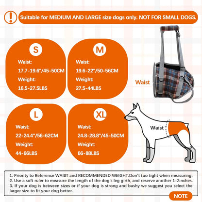 Dog Lift Harness, Grid Pet Rear Support Aid Veterinarian Approved Sling for Old K9 Help with Poor Stability, Back Leg Hip Disabled Joint Injury Elderly Arthritis ACL Rehabilitation Rehab