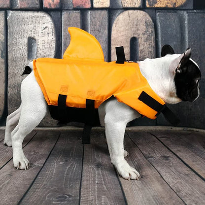 Dog Life Jacket- Preserver with Adjustable Belt, Pet Swimming Shark Jacket for Short Nose Dog Upgrade Version (Pug,Bulldog,Poodle,Bull Terrier,Samoyed,Alaskan Malamute) (XS, Orange)