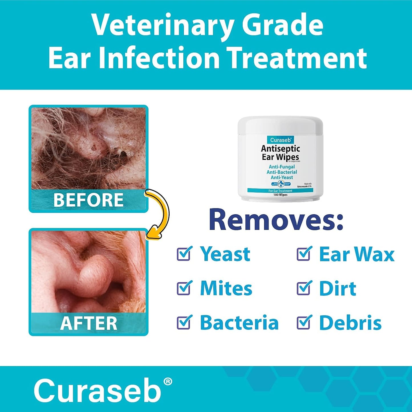 Cat & Dog Ear Infection Treatment Wipes – Soothes Itchy & Inflamed Ears – Cleans Debris and Buildup – 100 Count