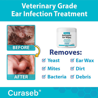 Cat & Dog Ear Infection Treatment Wipes – Soothes Itchy & Inflamed Ears – Cleans Debris and Buildup – 100 Count