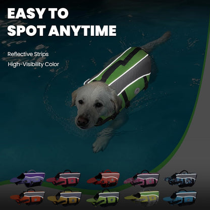 Dog Life Vest Front Float Dog Swim Vest, XS, Bright Green | Life Jacket with Chin Float & Handle for Swimming & Boating, High Visibility Adjustable for Doggy Cat Puppy