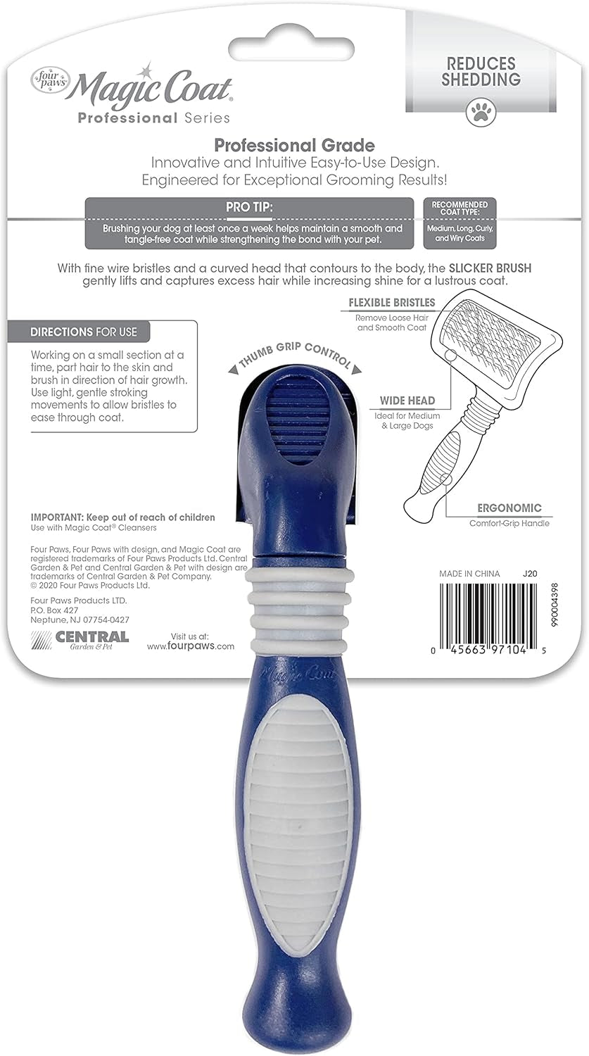Magic Coat Professional Series Grooming Brush for Dogs & Cats, Reduces Shedding, Stimulates Coat'S Natural Oils, Ergonomic Design, Ideal for Medium, Long, Curly, and Wiry Coats | Reduces Shedding, Fine Wire Bristle Dog Brush, Captures Loose Hair & Increas