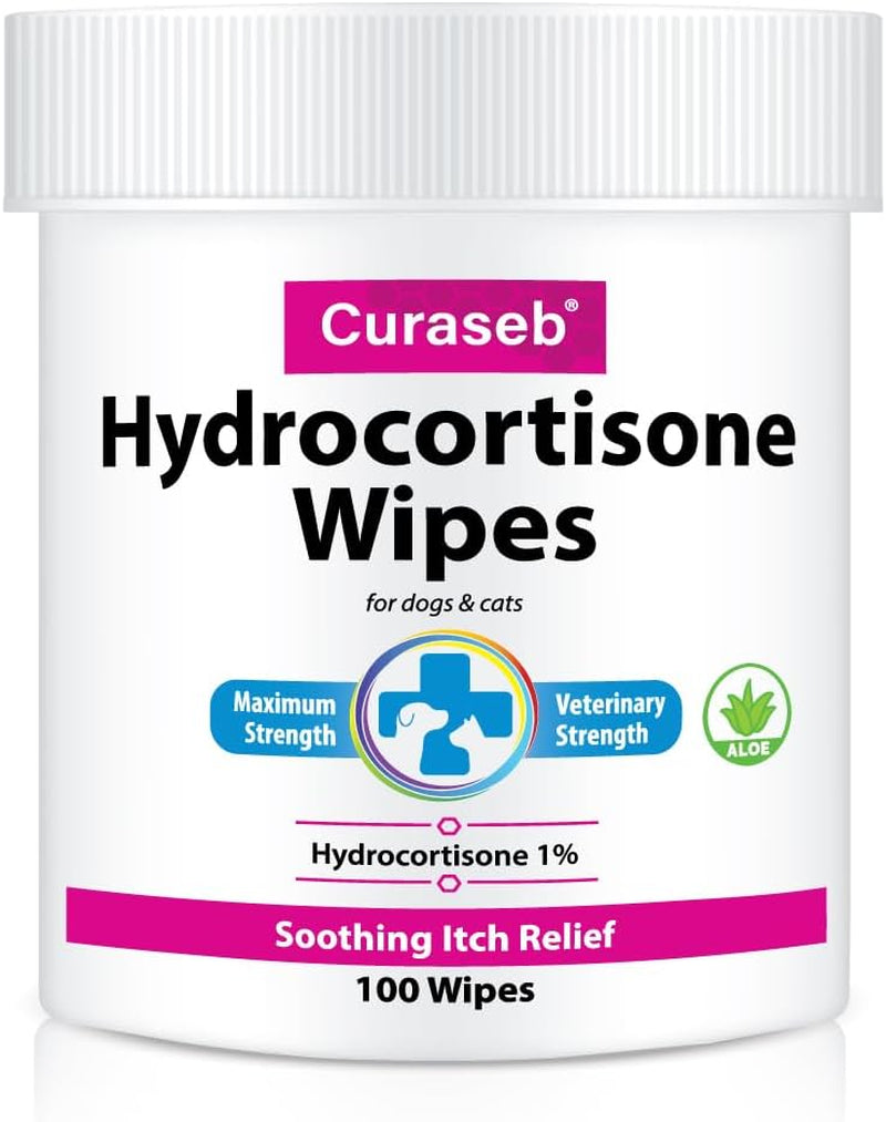 Hydrocortisone Wipes for Dogs & Cats – Instant Itch Relief for Hot Spots, Paw Licking, Rashes, Allergies, Bites, Dry Skin – with Soothing Aloe - 100 Wipes