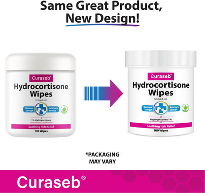 Hydrocortisone Wipes for Dogs & Cats – Instant Itch Relief for Hot Spots, Paw Licking, Rashes, Allergies, Bites, Dry Skin – with Soothing Aloe - 100 Wipes