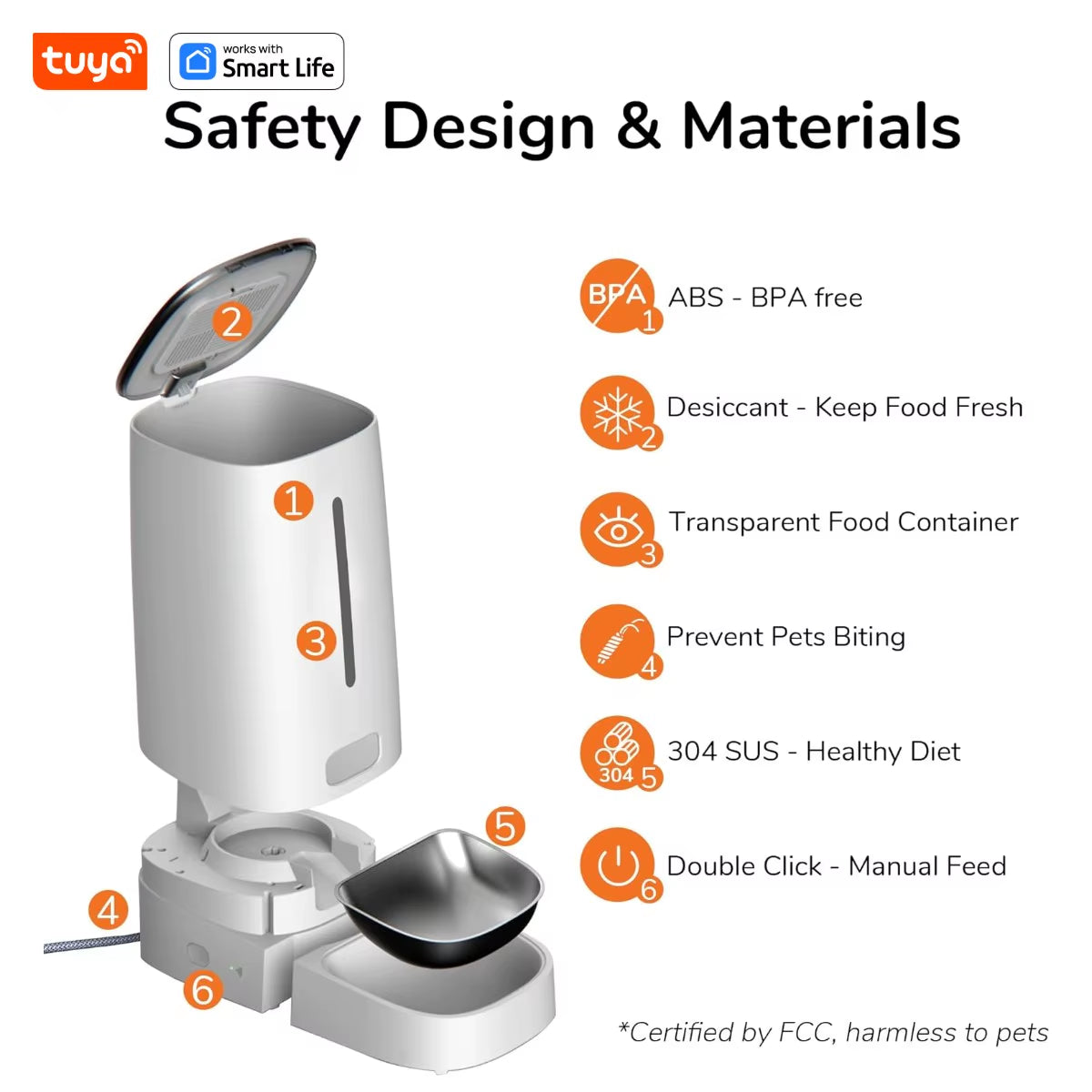 Wifi Automatic Cat Feeders for 2 Cats, 4L Cat Food Dispenser with APP Control, Double Stainless Steel Bowls, Low Food Alarms