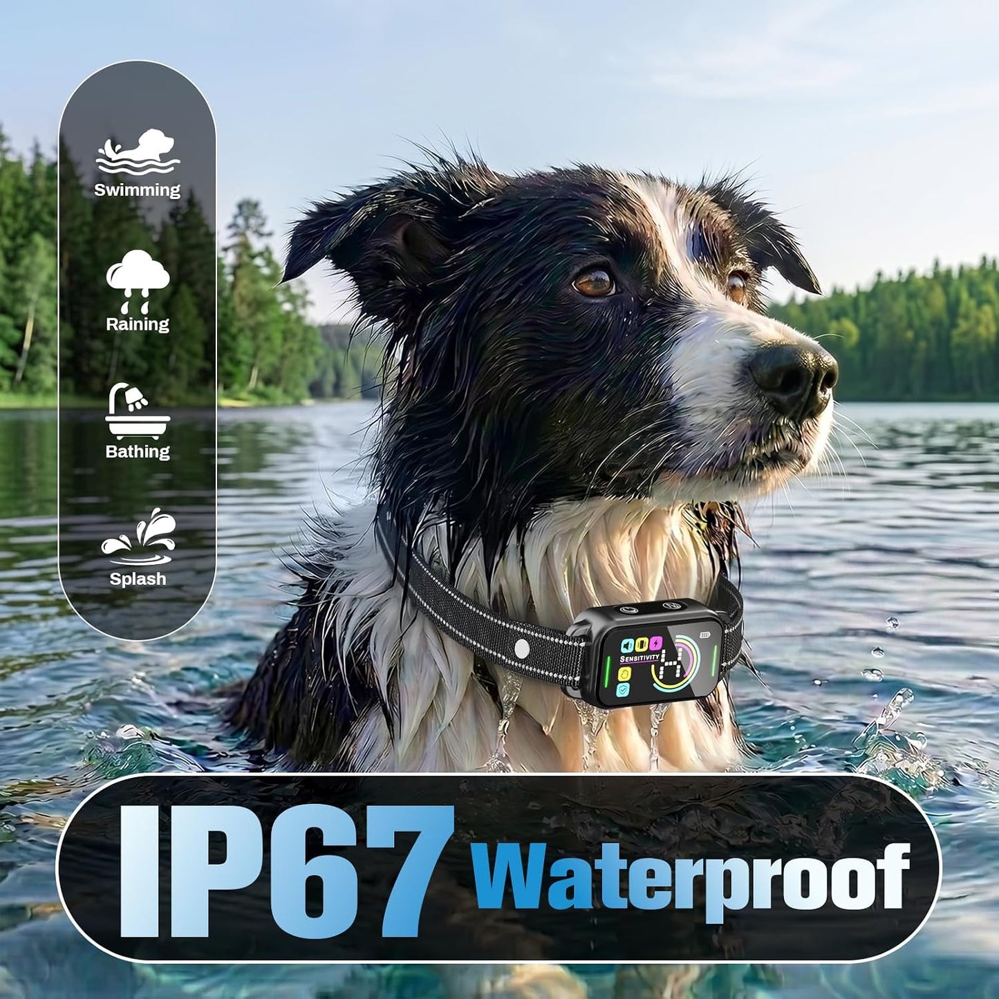 Dog Bark Collar for Large Medium Small Dogs | IP67 Waterproof 8-Level Sensitivity - Slate Black