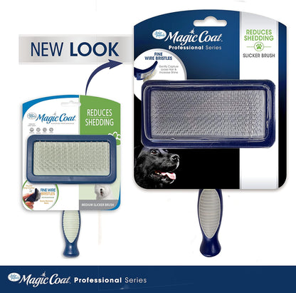 Magic Coat Professional Series Grooming Brush for Dogs & Cats, Reduces Shedding, Stimulates Coat'S Natural Oils, Ergonomic Design, Ideal for Medium, Long, Curly, and Wiry Coats | Reduces Shedding, Fine Wire Bristle Dog Brush, Captures Loose Hair & Increas