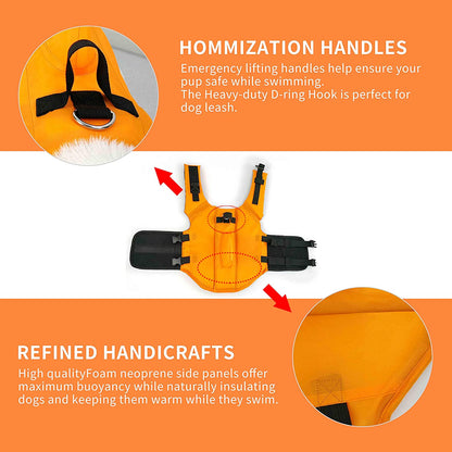 Dog Life Jacket- Preserver with Adjustable Belt, Pet Swimming Shark Jacket for Short Nose Dog Upgrade Version (Pug,Bulldog,Poodle,Bull Terrier,Samoyed,Alaskan Malamute) (XS, Orange)