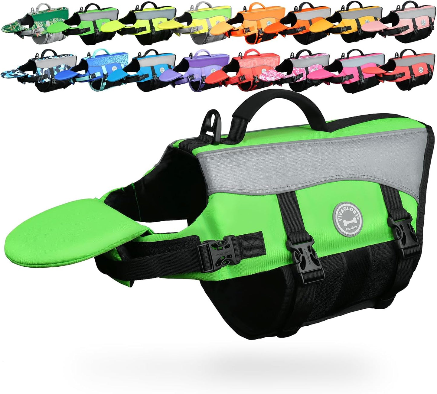 Dog Life Vest Front Float Dog Swim Vest, XS, Bright Green | Life Jacket with Chin Float & Handle for Swimming & Boating, High Visibility Adjustable for Doggy Cat Puppy