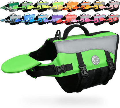 Dog Life Vest Front Float Dog Swim Vest, XS, Bright Green | Life Jacket with Chin Float & Handle for Swimming & Boating, High Visibility Adjustable for Doggy Cat Puppy