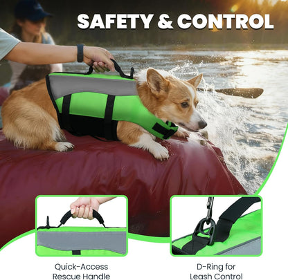 Dog Life Vest Front Float Dog Swim Vest, XS, Bright Green | Life Jacket with Chin Float & Handle for Swimming & Boating, High Visibility Adjustable for Doggy Cat Puppy
