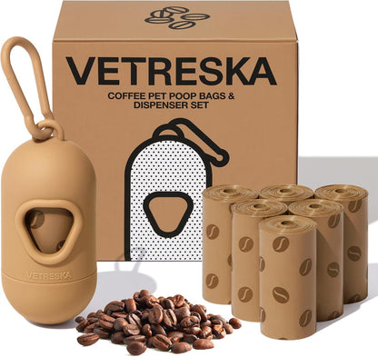 Dog Poop Bags Dispenser with Coffee Scented Waste Bags, 105 Counts | Leak Proof, Extra Thick & Strong Pet Waste Bags for Dogs and Cats, 1 Holder and 7 Rolls