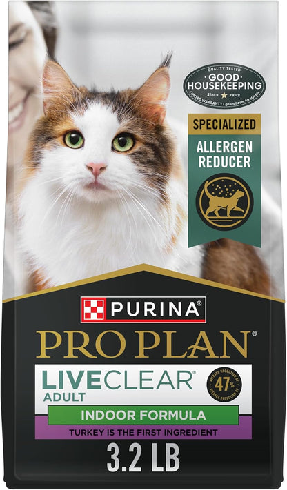 Purina Pro Plan Indoor Cat Food Liveclear Cat Allergen Reducing Turkey and Rice Formula - 3.2 Lb.