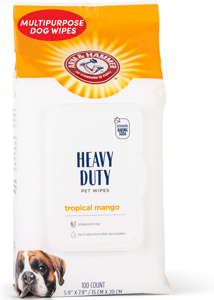 Heavy Duty Multipurpose Dog Wipes, Mango, 100 Count | Paw and Butt Wipes Clean, Deodorize, and Freshen Coat and Skin between Baths