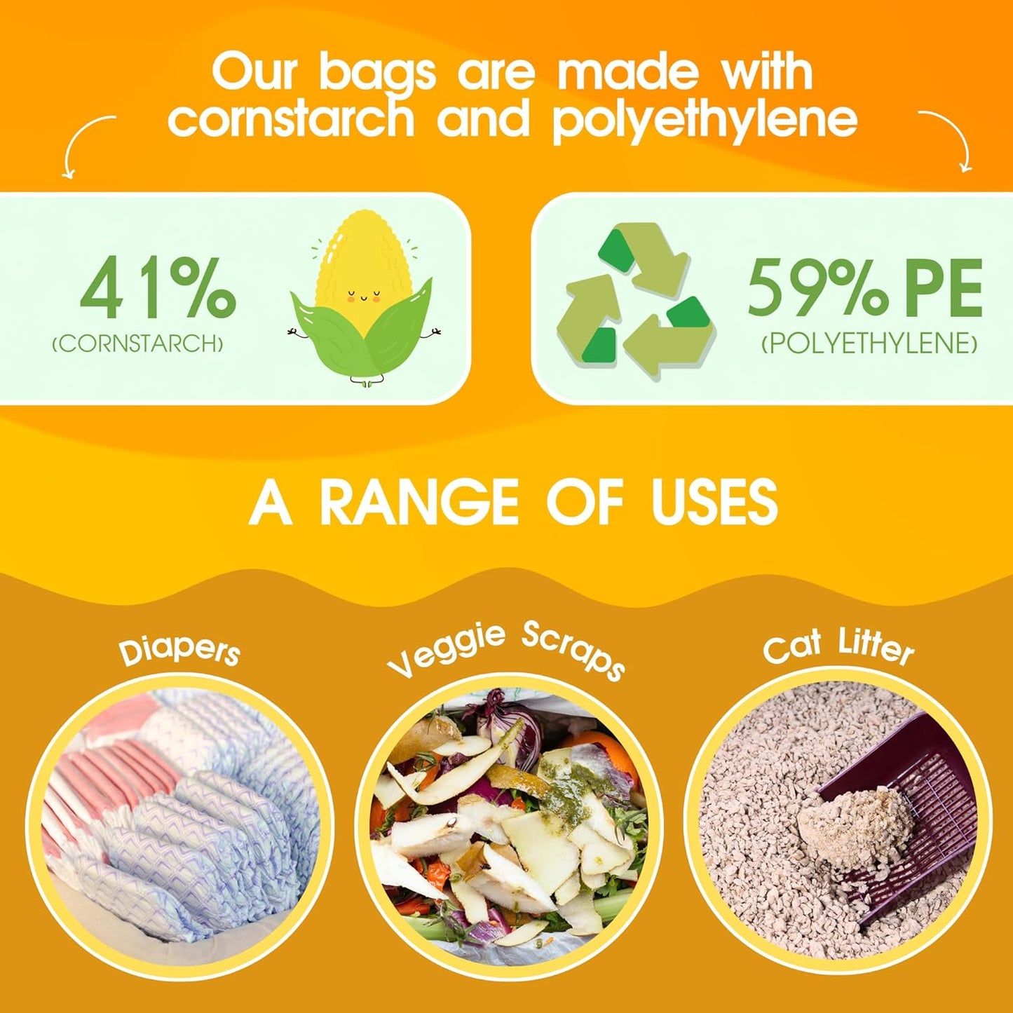 200 Counts Unscented Dog Poop Bags with Tie Handles, 41% Plant Based & 59% PE Poop Bags for Dogs, Extra-Thick Doggie Poo Bag, Pet Waste Bag