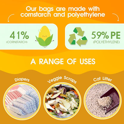 200 Counts Unscented Dog Poop Bags with Tie Handles, 41% Plant Based & 59% PE Poop Bags for Dogs, Extra-Thick Doggie Poo Bag, Pet Waste Bag