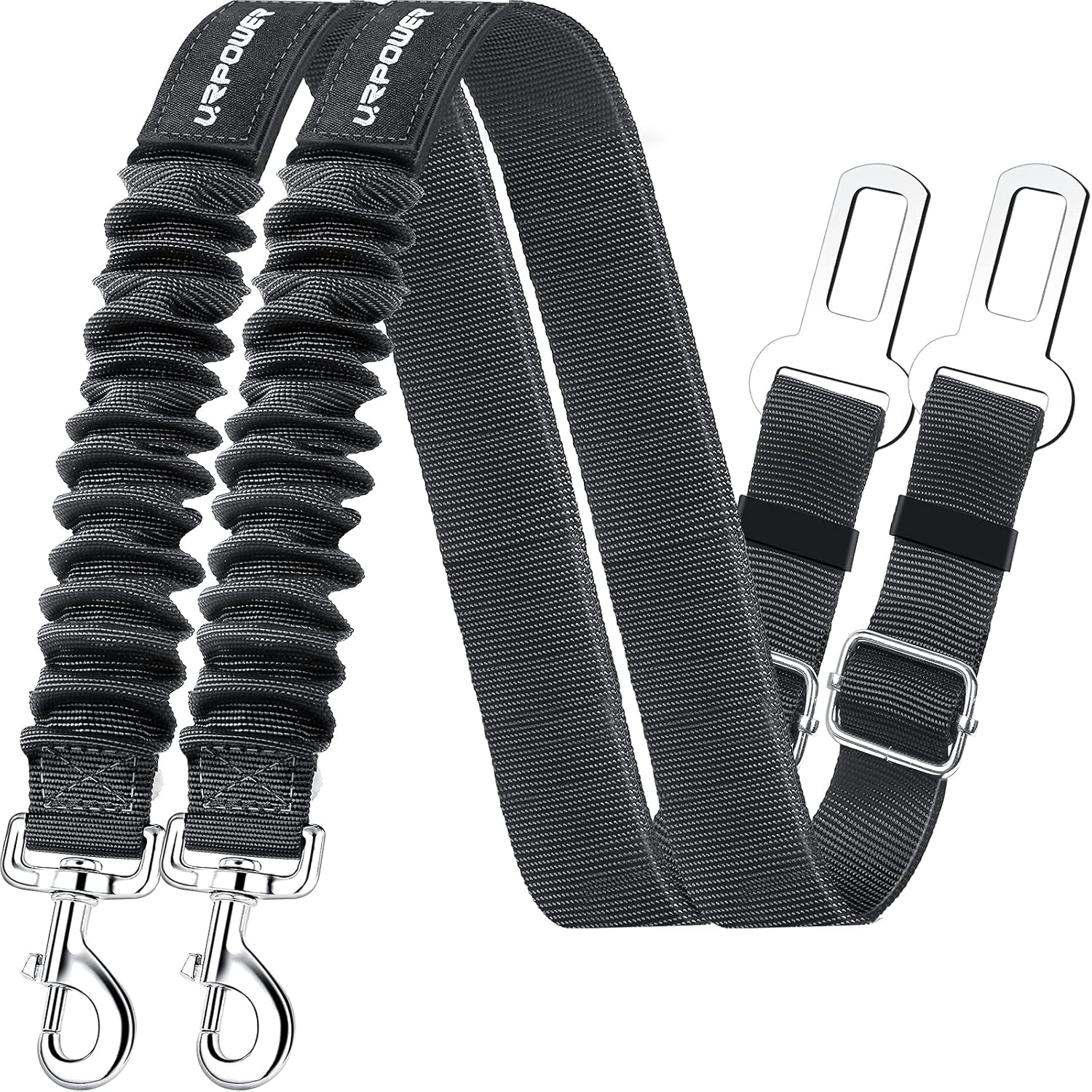 Retractable Dog Seat Belt, Adjustable Safety Belt, 2 Pack | Elastic Bungee, Heavy Duty, 360° Swivel, Fits Most Vehicles, Small to Large Dogs, Zinc Alloy Clip