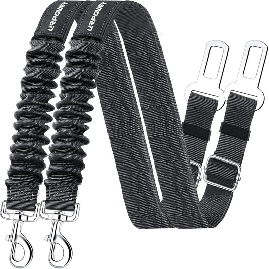 Retractable Dog Seat Belt, Adjustable Safety Belt, 2 Pack | Elastic Bungee, Heavy Duty, 360° Swivel, Fits Most Vehicles, Small to Large Dogs, Zinc Alloy Clip