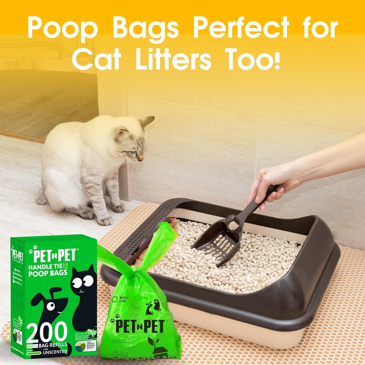 200 Counts Unscented Dog Poop Bags with Tie Handles, 41% Plant Based & 59% PE Poop Bags for Dogs, Extra-Thick Doggie Poo Bag, Pet Waste Bag