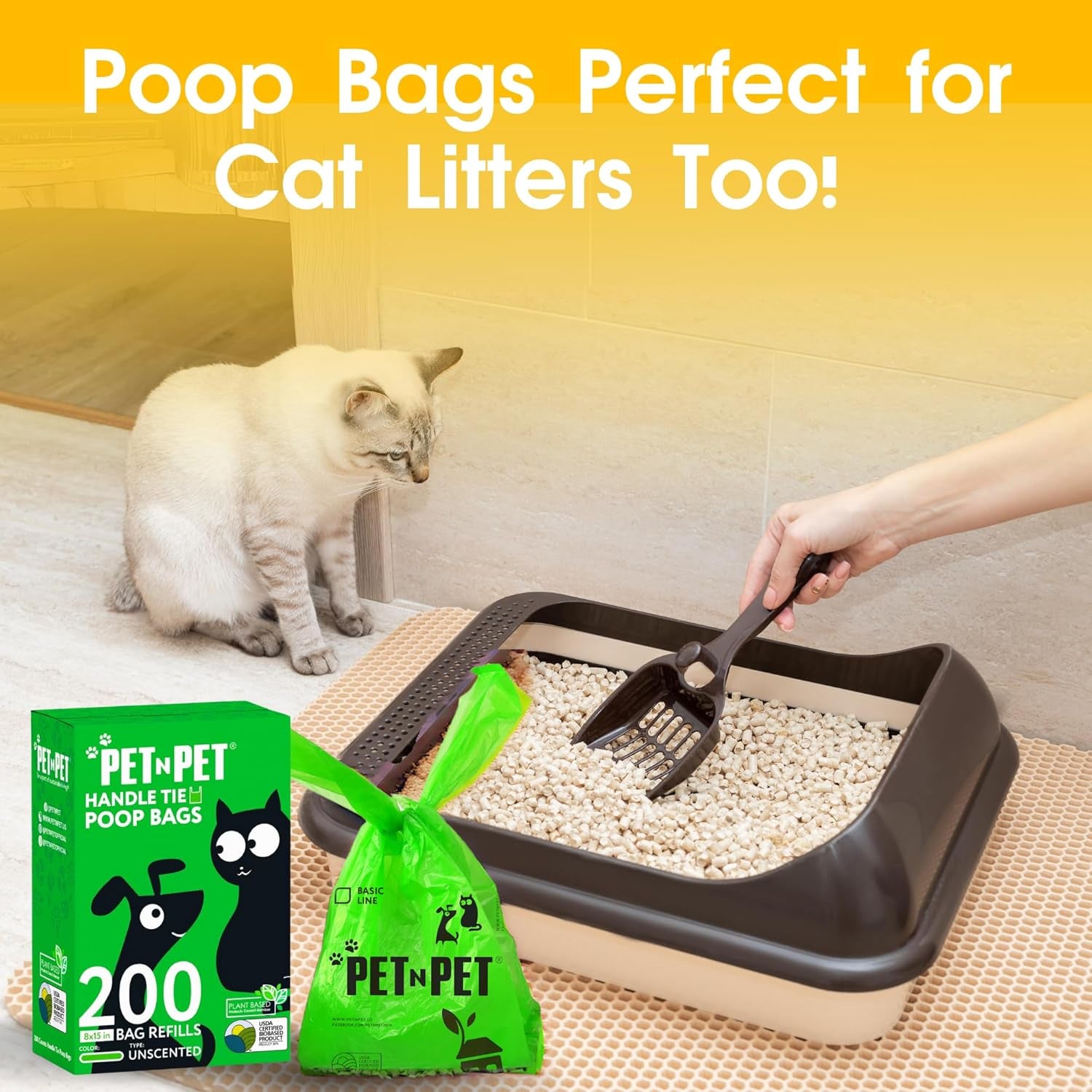 200 Counts Unscented Dog Poop Bags with Tie Handles, 41% Plant Based & 59% PE Poop Bags for Dogs, Extra-Thick Doggie Poo Bag, Pet Waste Bag