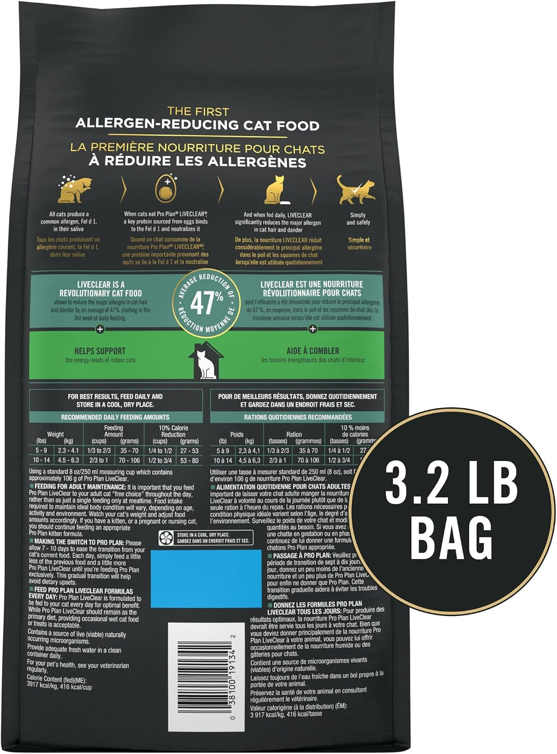 Purina Pro Plan Indoor Cat Food Liveclear Cat Allergen Reducing Turkey and Rice Formula - 3.2 Lb.