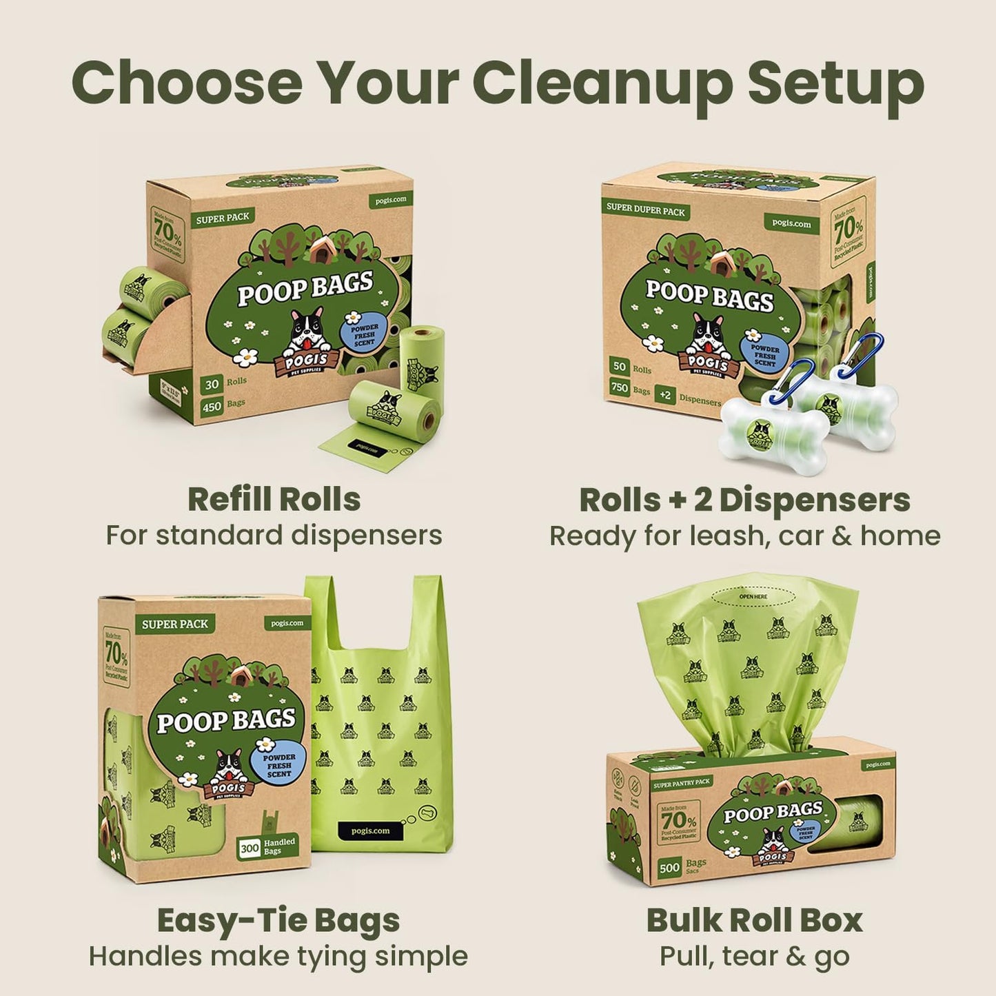 Pogi’S Dog Poop Bags with Handles – Extra-Thick, Leak-Proof, Large, Fresh Scent, 300-Count
